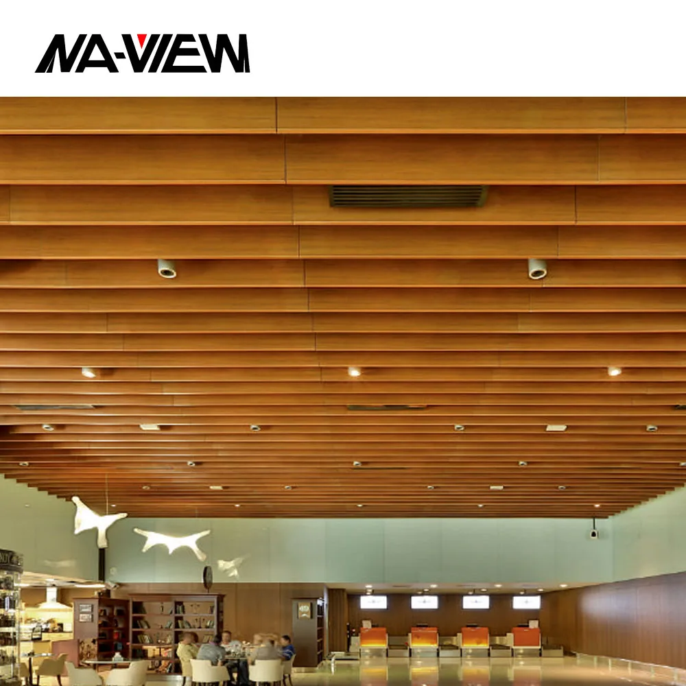 Wooden Grain Aluminum U Shape Stretch Baffle Ceiling aluminium Suspended Profile Strip Ceiling