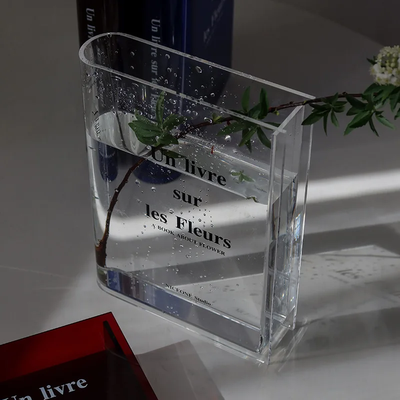 Wholesale Clear Transparent Blue Red Brown Home Decorative Rectangular Rectangle Acrylic Book Shaped Vase for Flowers