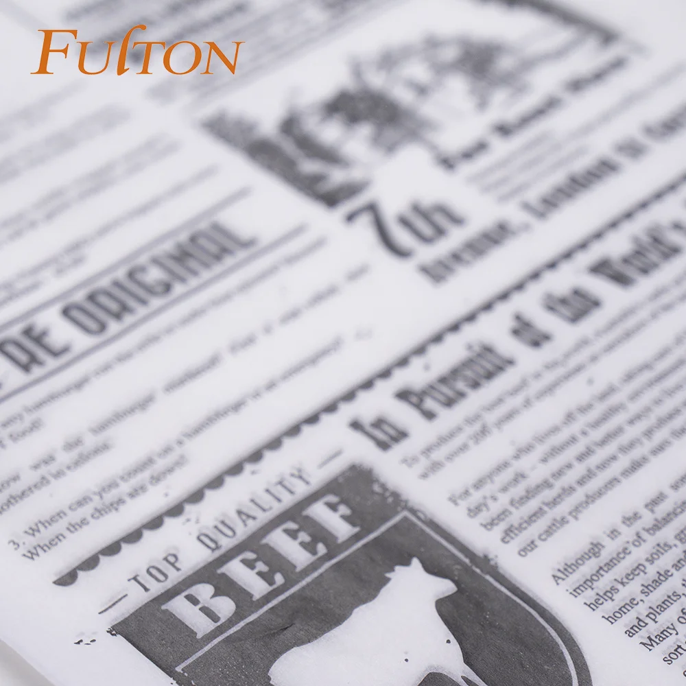 Custom Silicone Coated Newspaper Printed Greaseproof Paper Rolls For Sandwich & Deli Wrapping