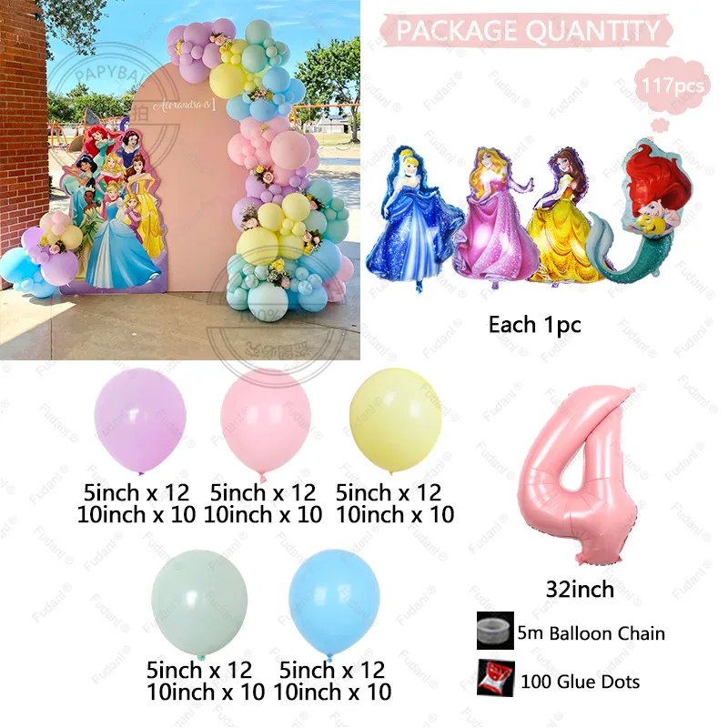117pcs Maca 5/10inch Latex Balloons Arch Garland Kit Princess Theme Birthday Party Decorations