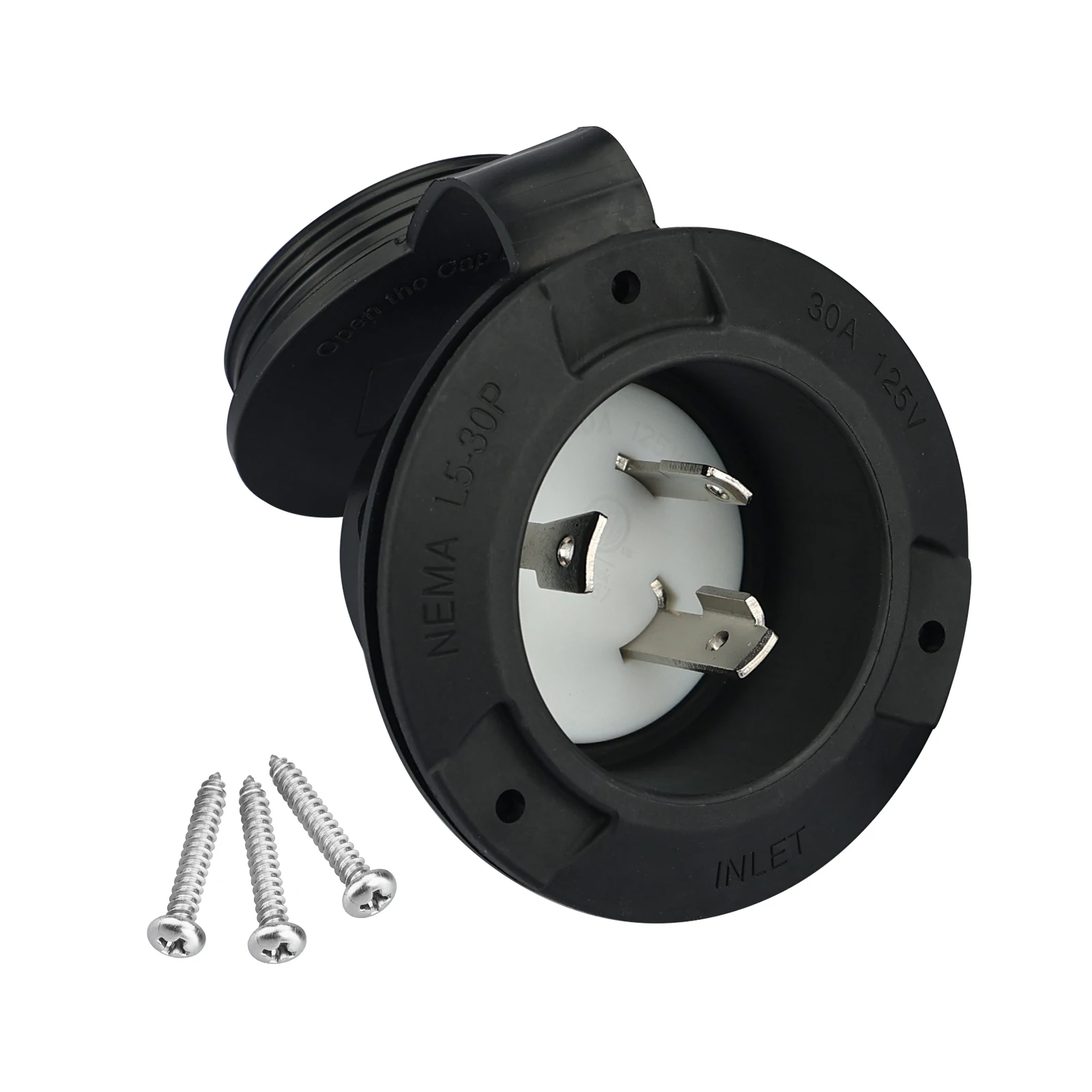 NEMA L5-30P Flanged Inlet Generator Plug, 30 Amp, 125 Volt, Locking Receptacle Socket with Waterproof Cover