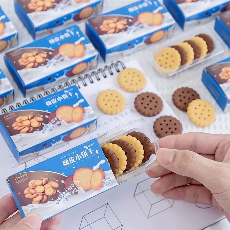 Promotion Mini Biscuit-Shaped Pencil Eraser Set Cute Cartoon Design School Stationery Prizes or Gifts for Students