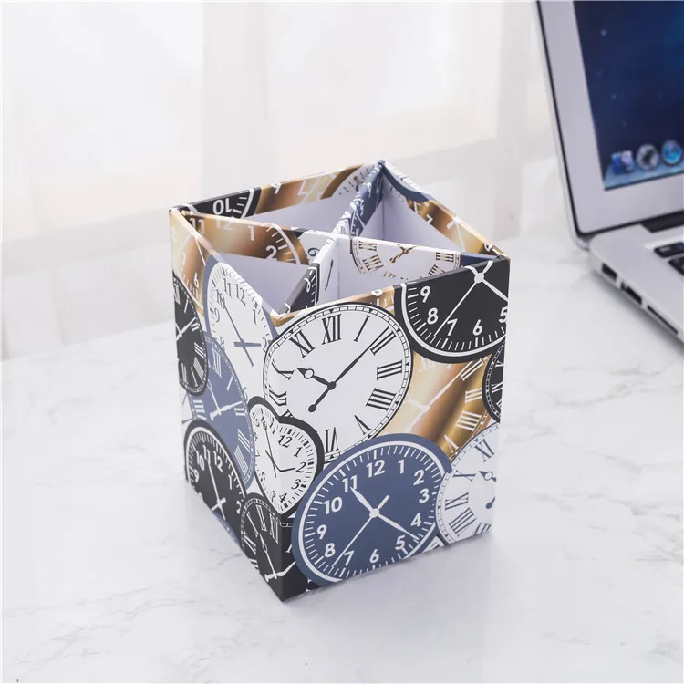Office stationery cardboard sticker pen organizer pen stand custom fancy office pen holder for desk