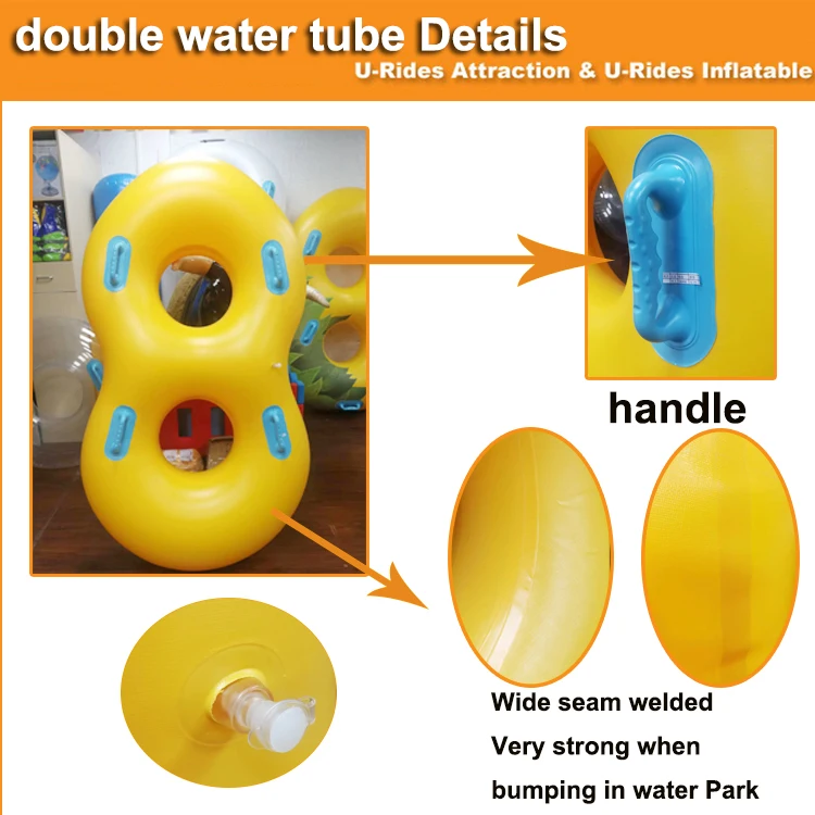 Customization small Logo Yellow Color heavy quality PVC Inflatable Double tube Swimming Ring for water recreation equipment