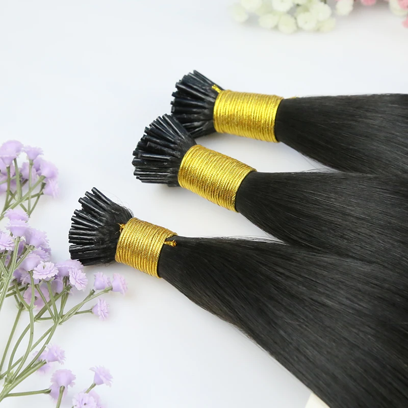 keratin hair extensions Wholesale Remy Brazilian i-Tip Human Hair Unprocessed Virgin Raw Indian Stick I Tip Hair Extension