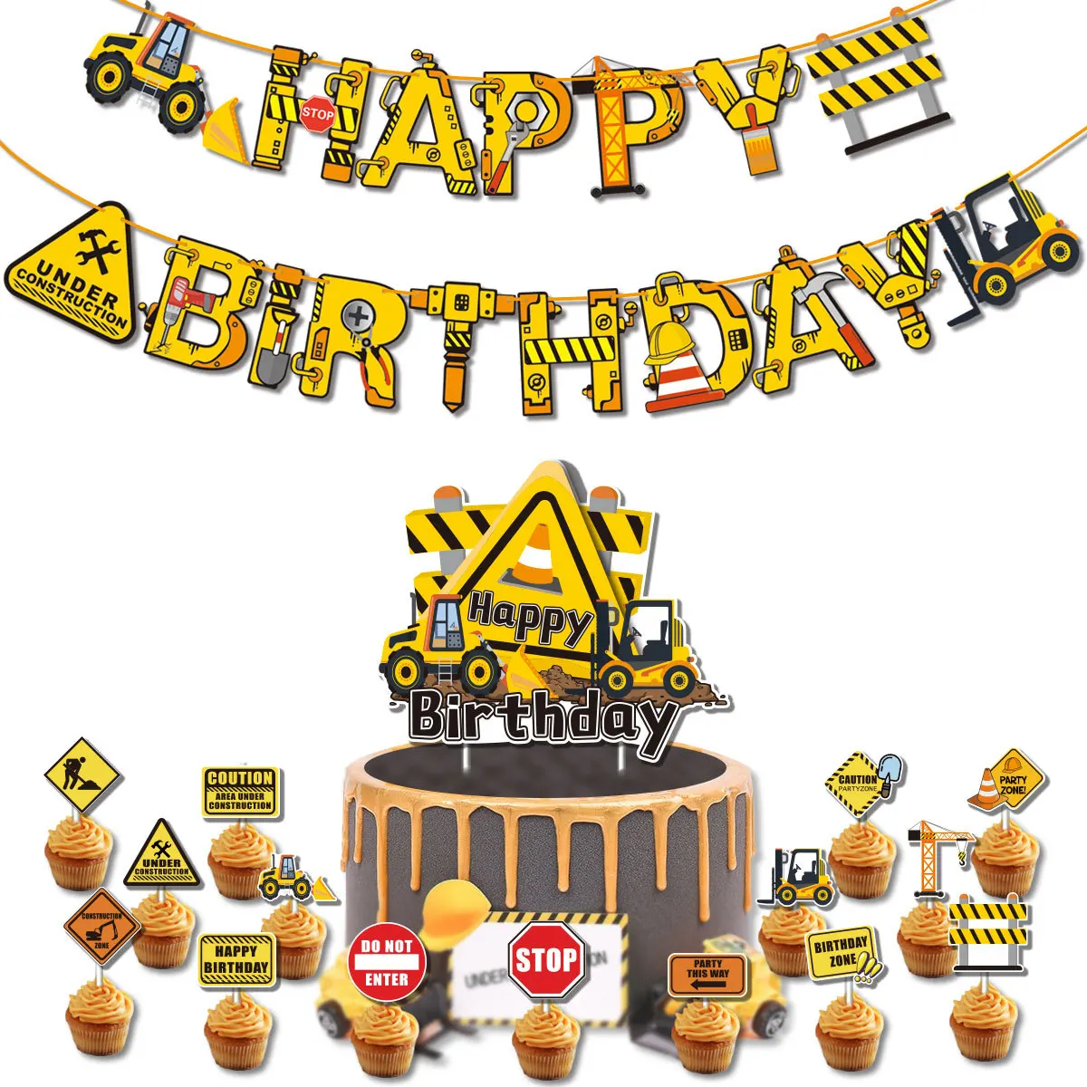 Cartoon Construction Birthday Party Supplies Vehicle Banner Pack for Boys Kids ump Truck Birthday Party Decorations SET276