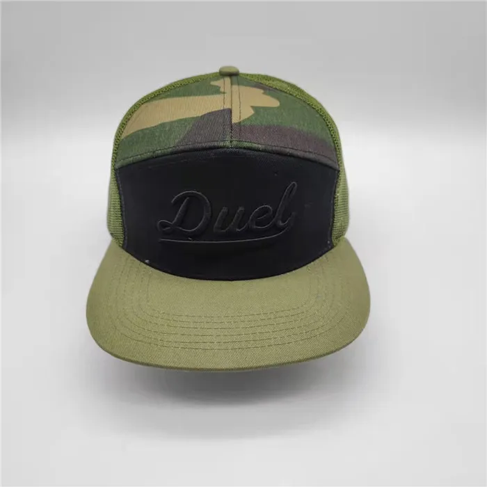 camouflage blank 7 panel custom embroidered trucker hat mesh