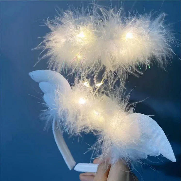 HOT LED Feather Wreath Crown Headband Light-Up Angel Headdress Women Girls Christmas Glow Graduation Other Party Supplies
