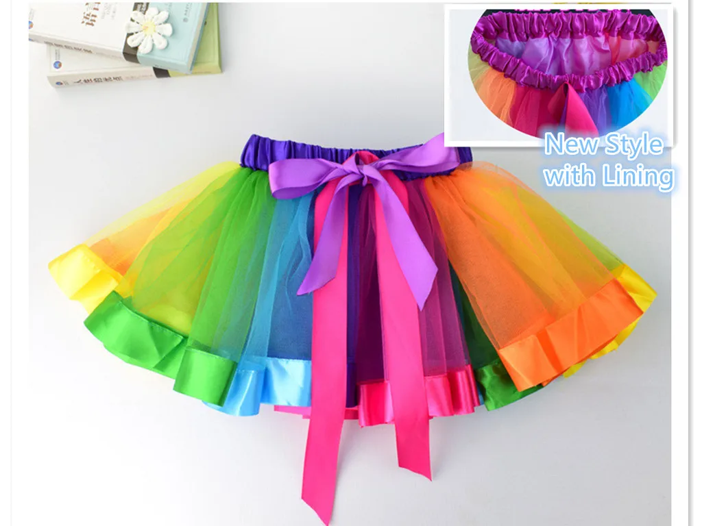 0-8Y Factory Wholesale Soft Tulle Layered Rainbow Tutu Skirts Kid Girl Mini Skirt With Ribbon Children Kids Ballet Petticoats