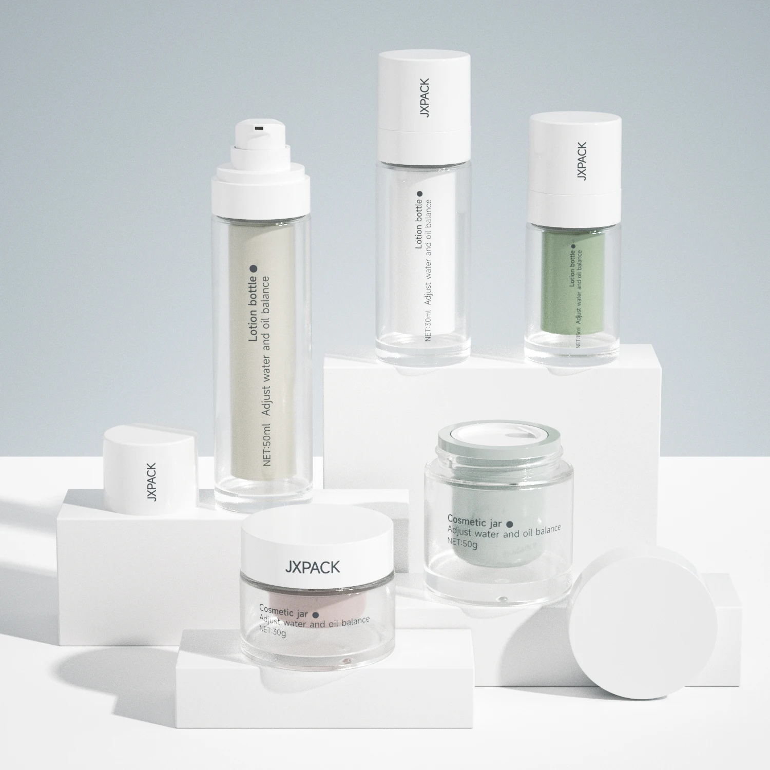 Eco friendly sustainable replaceable cosmetic packaging set custom pink refillable airless skincare lotion serum pump bottle