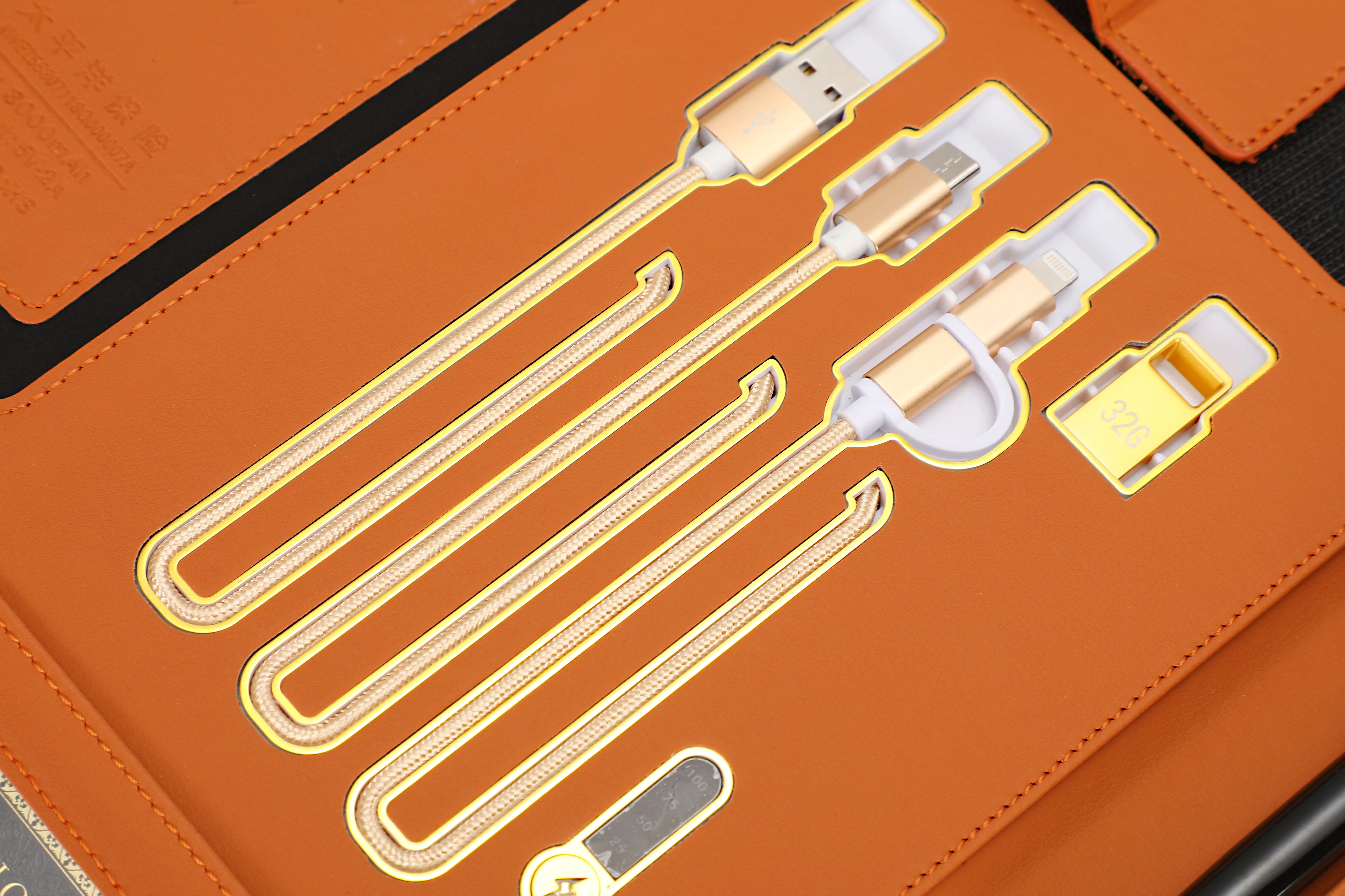 A4 Custom Conference Organiser Manufacture Pu Leather Portfolio File Folder With Power Bank