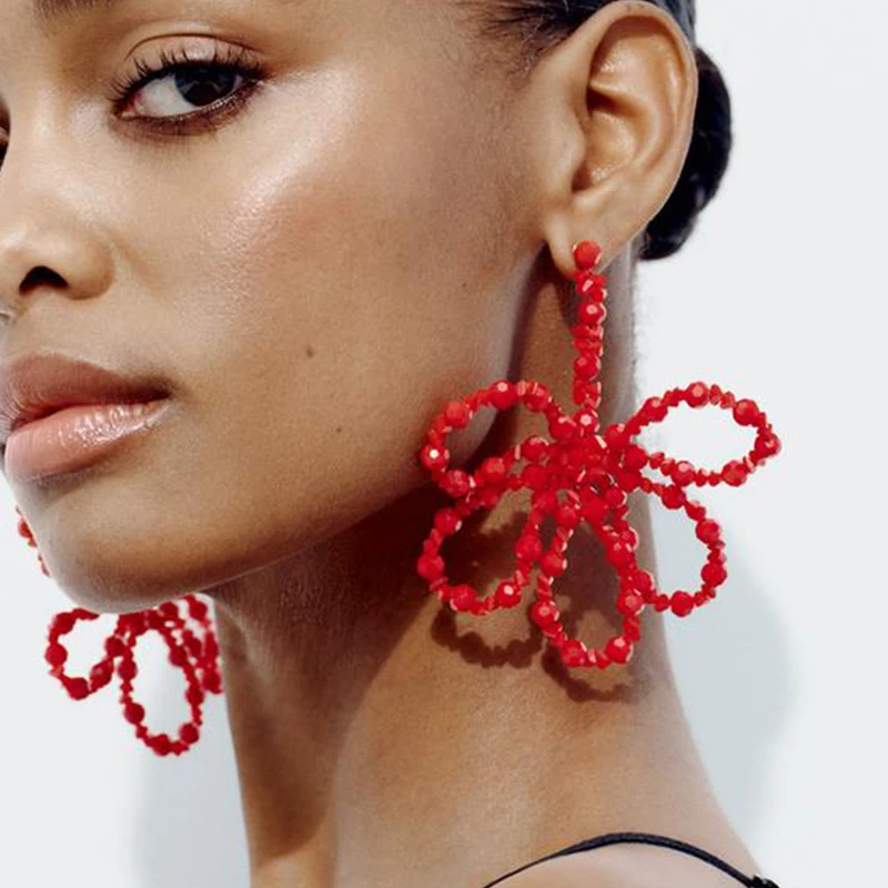 2024 New Arrival Fashion Cheap Wholesale Bohemian Bohemian Handmade Bow Crystal Flower Earrings Charm Long Beads Floral Earrings