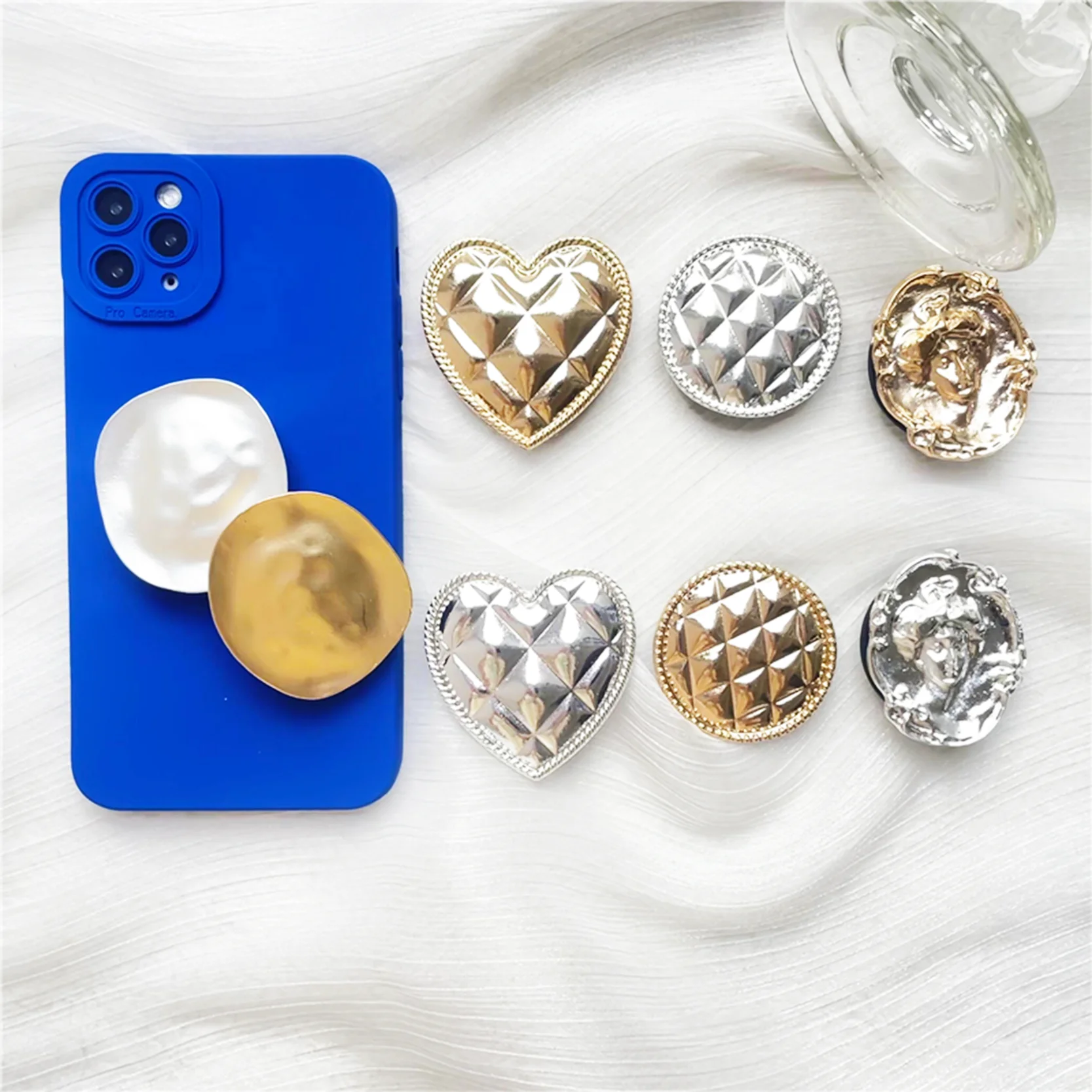 Electroplated Metal Silver DIY Mobile Phone Socket Bracket Creative Desktop Mobile Phone Holder Popular  Phone Grip Custom Logo