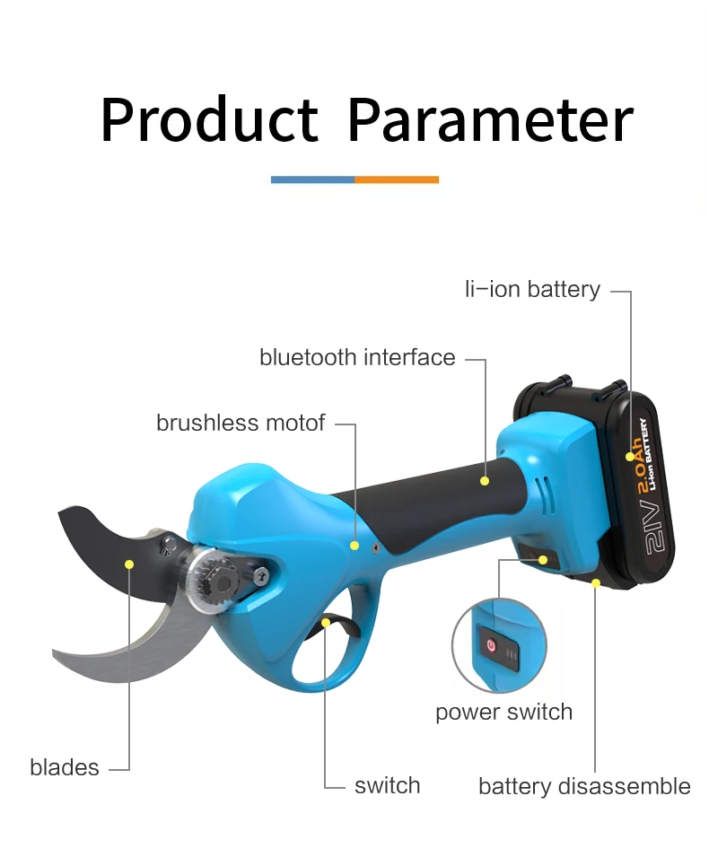 Lithium-Ion Battery Branches Scissor Garden Tool Cordless Electric Pruning Shears Secateur Pruner Tree Bonsai Cutter