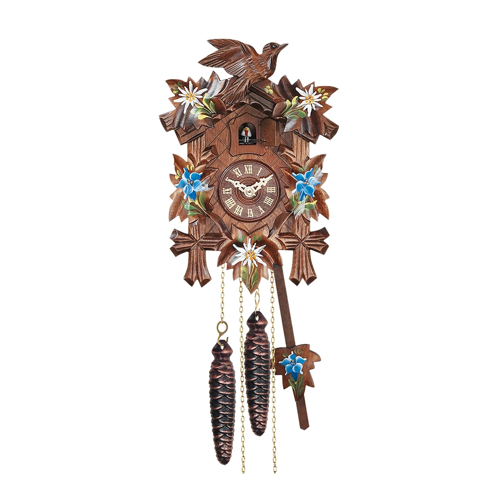 Germany Top Sale Classic 5 Leaf Cuckoo Clock Hand-Painted With Edelweiss And Gentian For Home Decoration