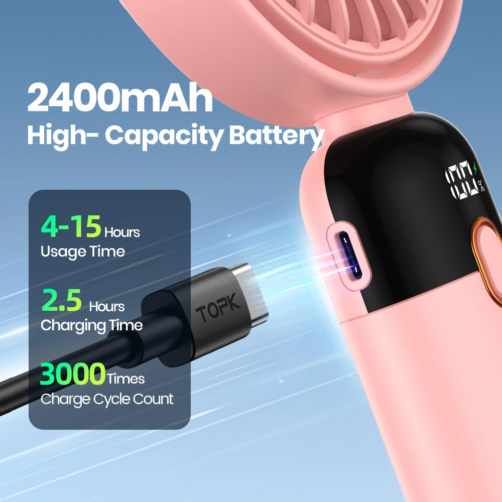 OEM K70 2024 New Design 2400mAh Handheld Small USB Mini Fan Mute Large Wind Portable Halter Fan