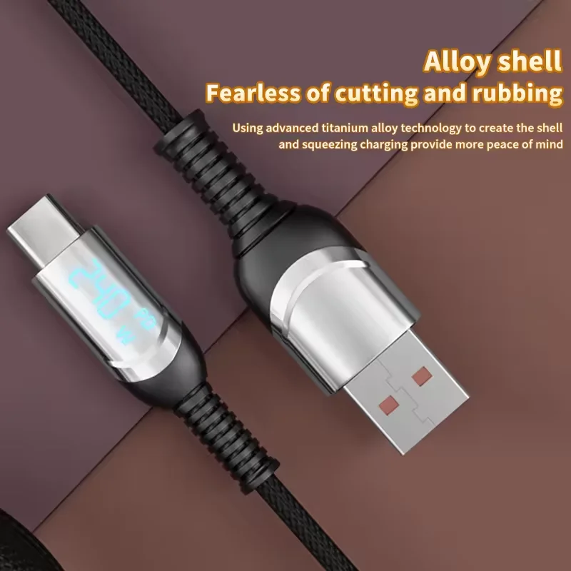 USB To C 240W Magnetic Fast Charging Cable Braided Self Winding Retractable Magnet Cable Digital Display Phone Charger Cord