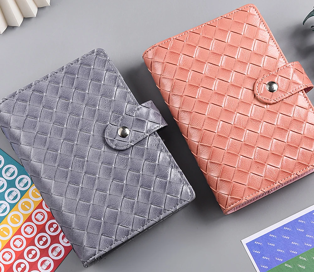 Leather Braid Book Cover Customized Logo A6 PU Leather 6 Ring Binder for Lady