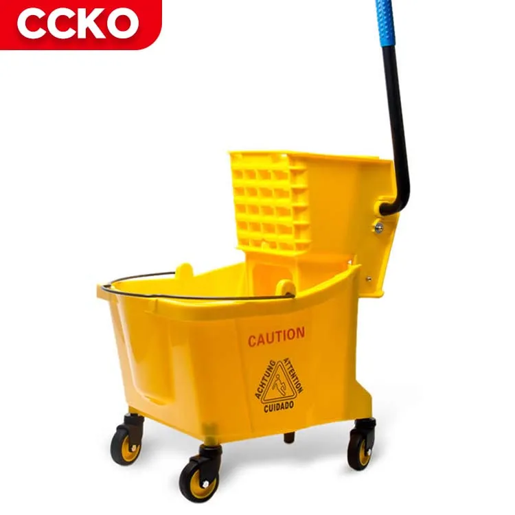 Restaurant Hotel Plastic Single Double Bucket Housekeeping Mop Bucket Wringer Trolley With Wheels Cleaning Cart Janitorial Cart