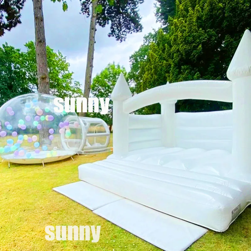 White bounce house with balloon design wedding bouncy castle  for party rental