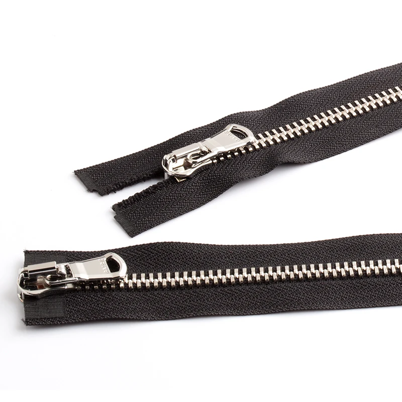 Manufacturer Silver Tooth Brass Custom Zipper Material Zipper 2 Way Metal Zipper