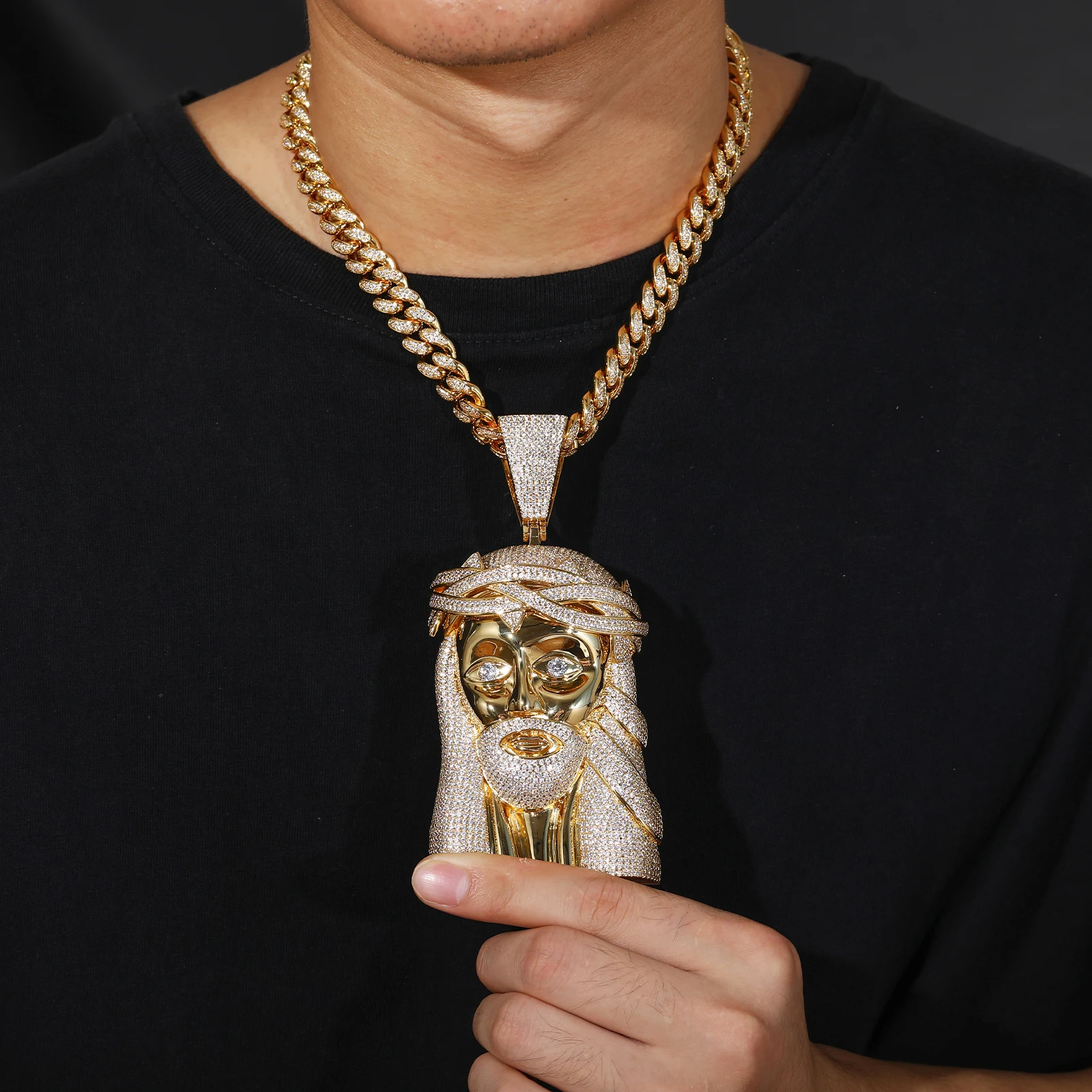 Dropshipping USA Stock Hip Hop Jewelry 18K Gold Plated Brass Micro Paved AAAAA CZ Diamond Iced Out Big Size Jesus Pendant