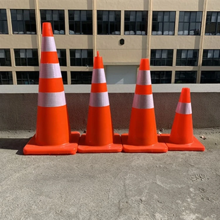 Heavy-Duty PVC Foldable Traffic Cone 30cm 75cm 90cm Black Base with White Reflector Rubber Material Road Safety Warning Cone