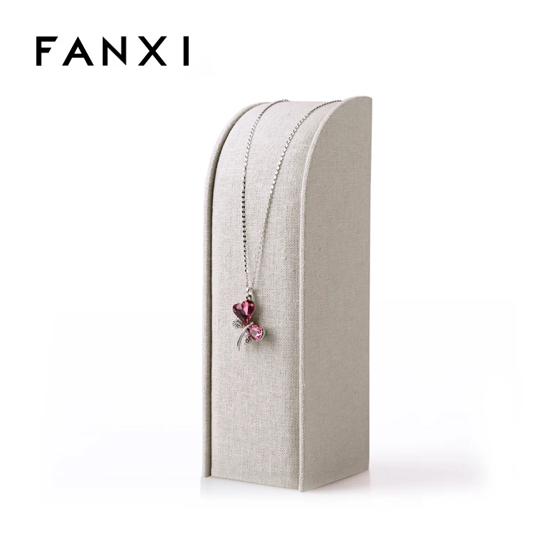 FANXI Китай Поставщик кремово-белый льняной Кулон Стенд для демонстрации ювелирных изделий кулон выставки счетчик магазин шеи