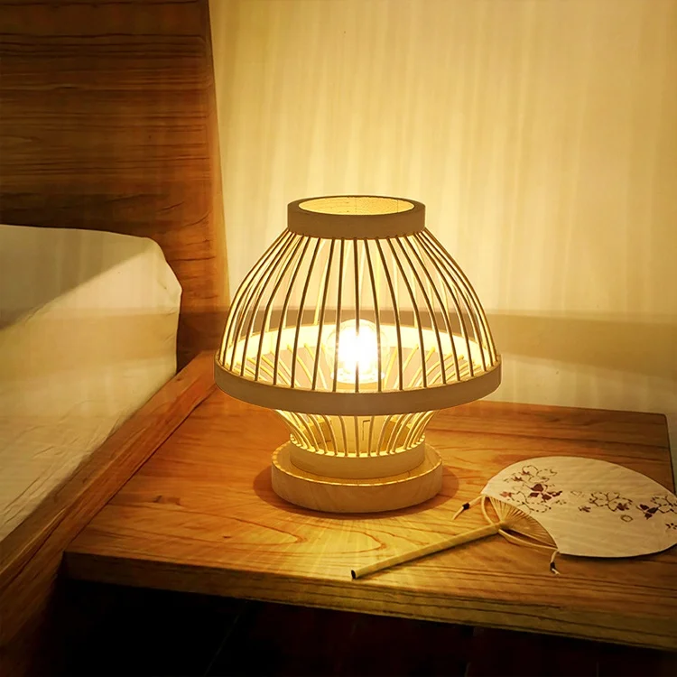 Bamboo Table Lamp,Bedroom Bedside Table Lamp,Retro Desk Lamp Reading Light Home Decor