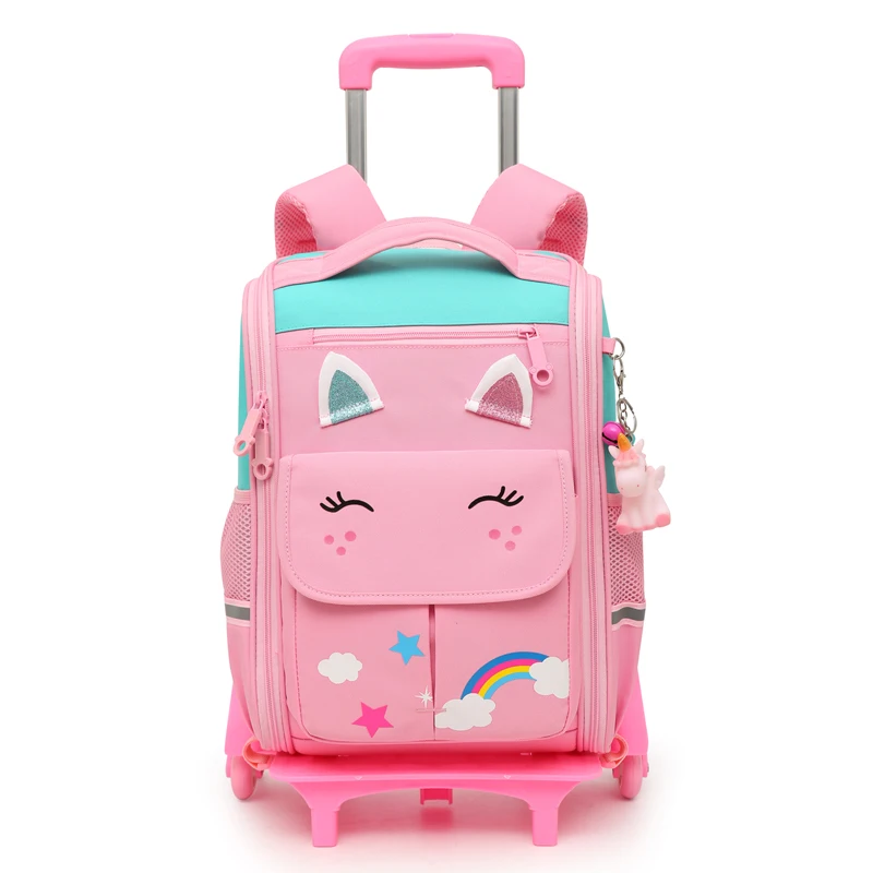 2023 hot selling manufacturers boy girl backpack kids trolley school bag with wheels and handle