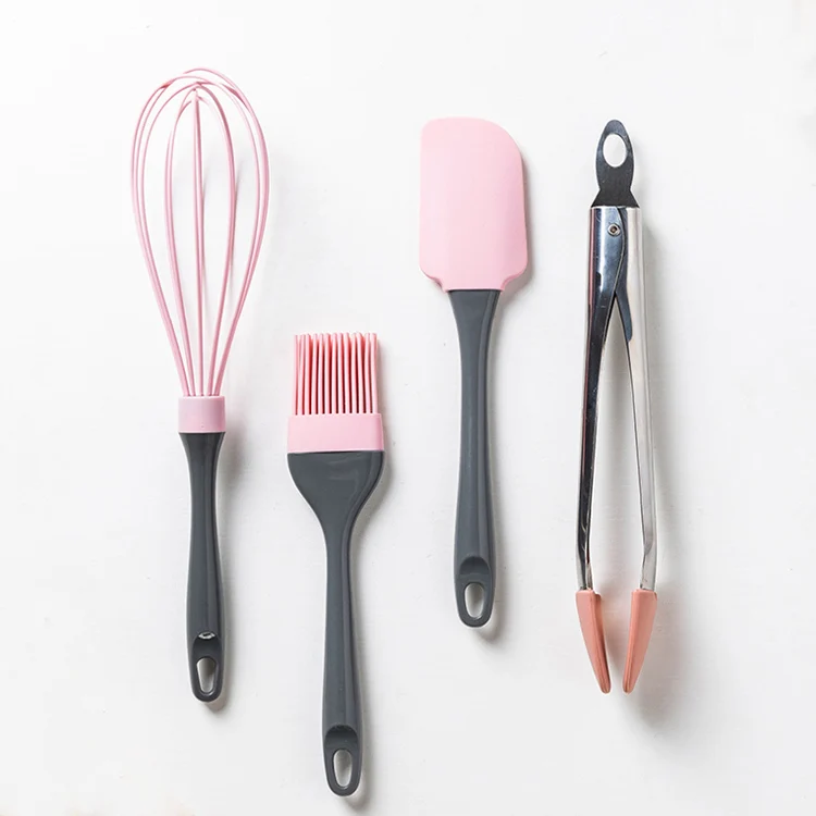 
4 Pcs MINI Silicone Nonstick Cookware Kitchen Gadgets Utensil Set Tools For Whisk, Tong, Spatula and Basting Brush 