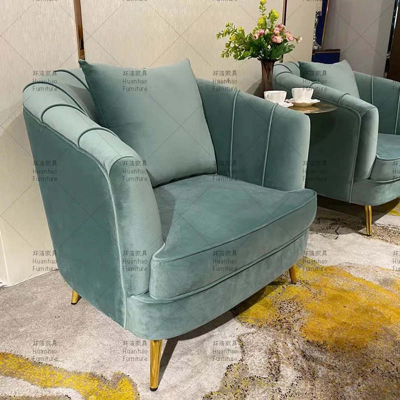 Wholesale cheap lounge chair high quality popular living room furniture gold metal legs velvet sofa chairs
