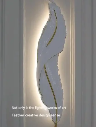 Modern Style Decoration Gold Metal Material Living Room Bedroom Corridor Interior Sconce Bracket Led Resin Feather Wall Lamps