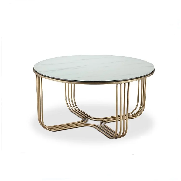 Hot Sale Luxury Metal Marble Top Coffee Table Round White Coffee Table Side Table Sets