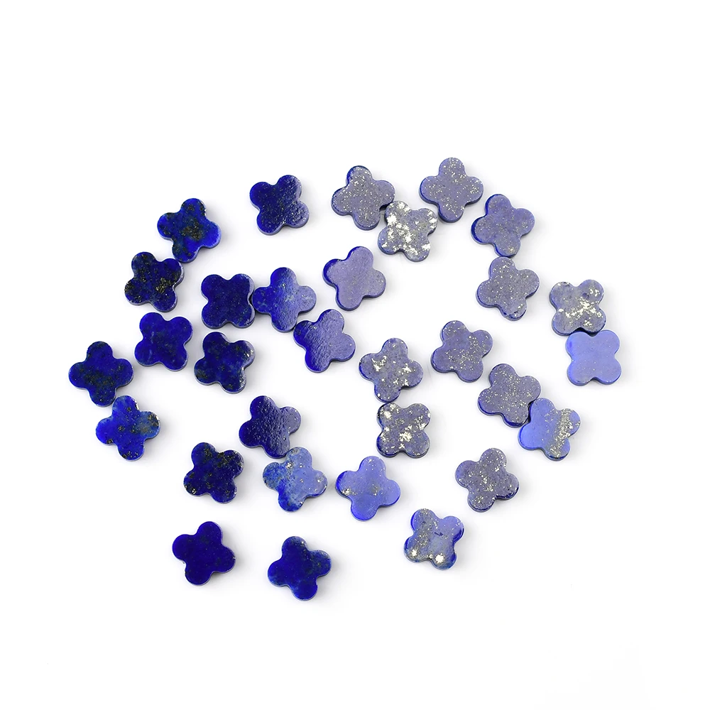 Hot selling Natural lapis lazuli wholesale Four Leaf Clover Style loose stone cutting Smooth and flat Lapis gemstone