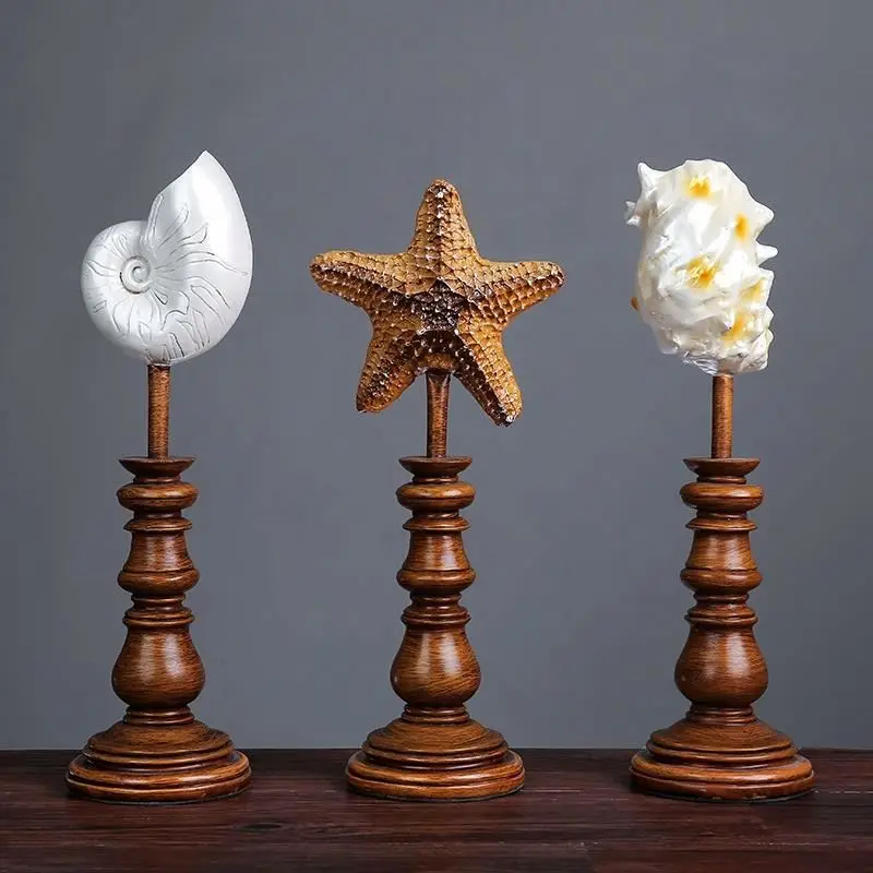 3pcs set Resin conch starfish Statues Ornaments Luxury Home Decoration Accessories retro sculpture