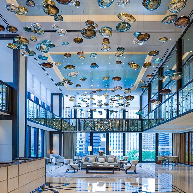 Sales department sand table chandelier designer electroplated glass pebble cable light Hotel lobby hall