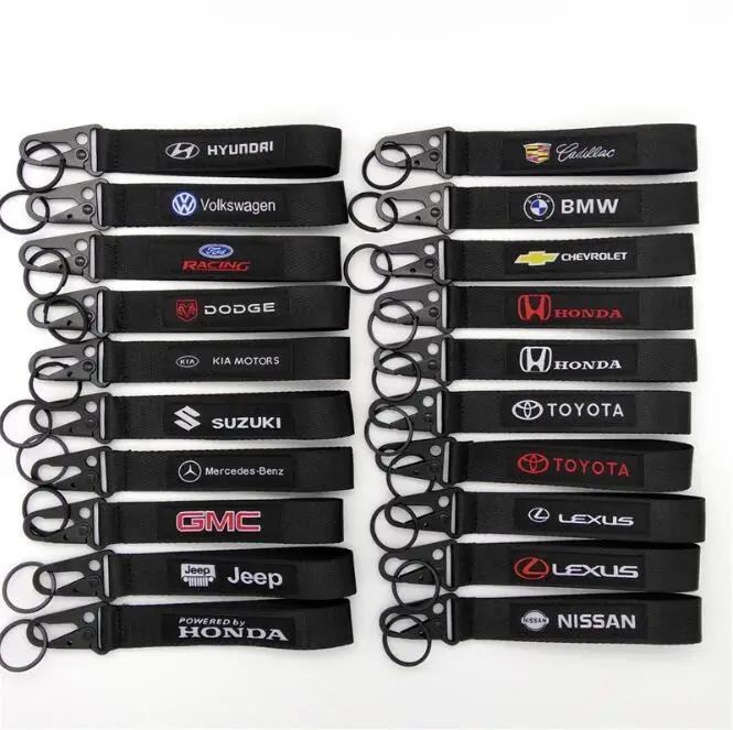 Car logo metal webbing wrist strap keychain