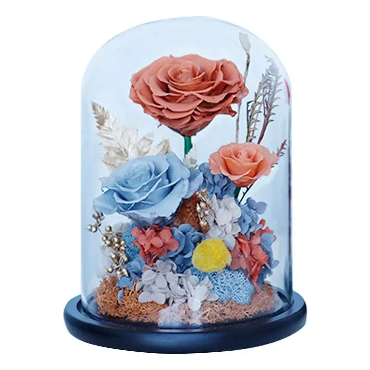 Hot Selling Christmas Wedding Decor Preserved Roses Long Life Roses Forever Eternal Roses in Dome Glass