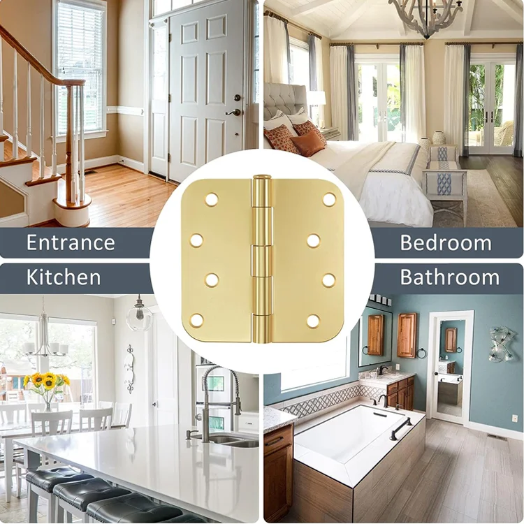 Wholesale Square Door Hinges Satin Brass Interior Hinges for Doors Bedroom Security Hardware