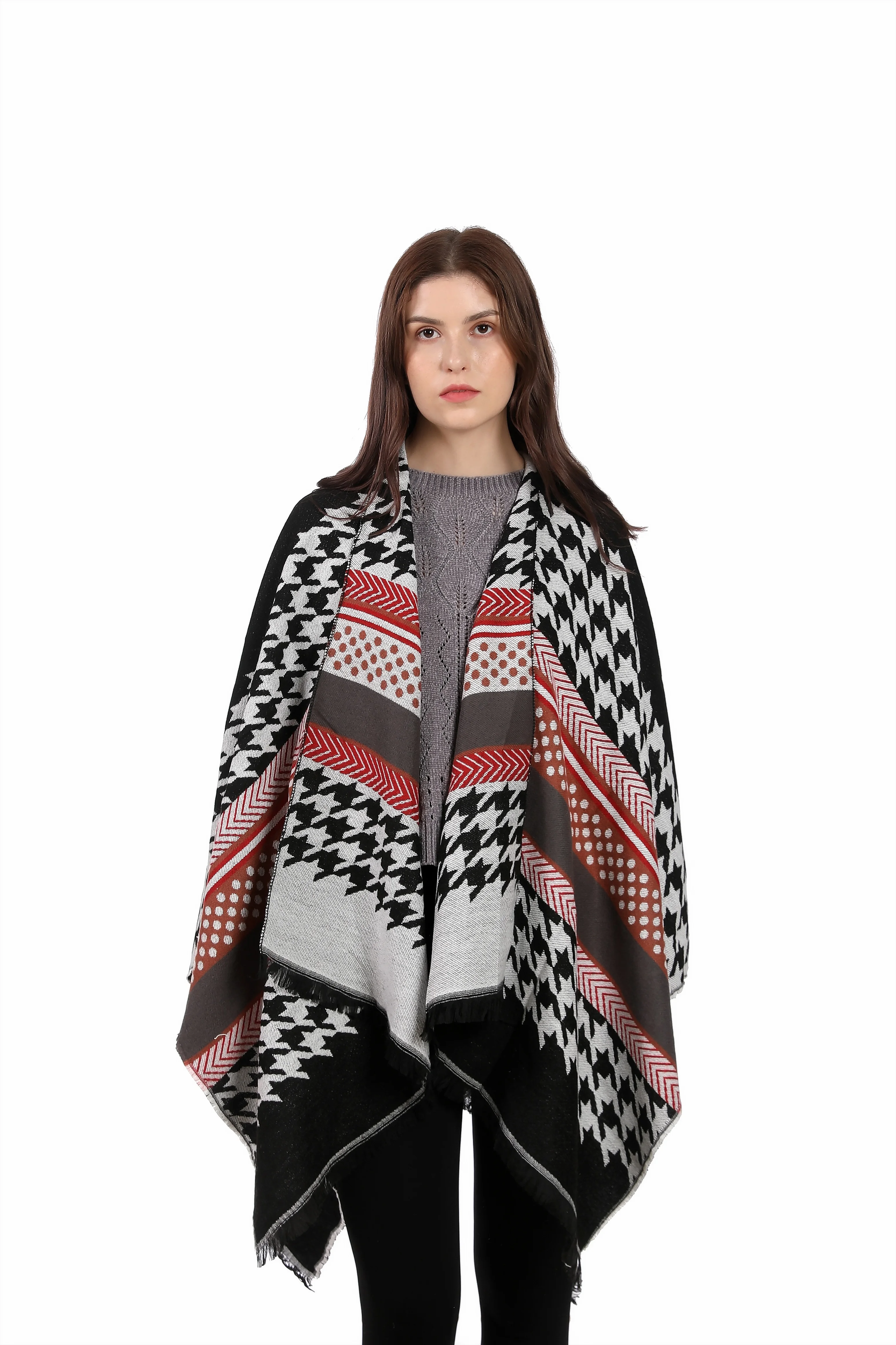Thin Tassel National Ethnic New Design  Pashmina Poncho Wrap Wool Shawl Cape Winter Blanket Free Sample