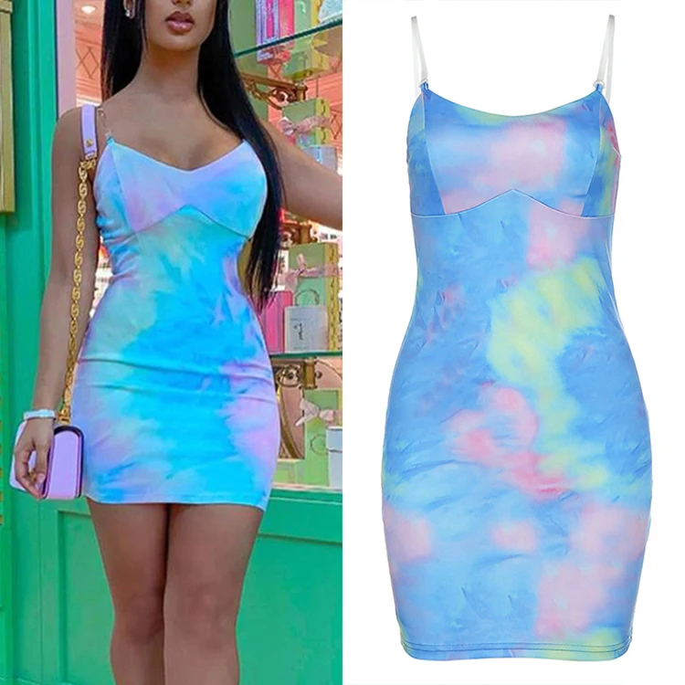 New Hot Selling Sexy Tie Dye Pattern Tight Dress Pics Bodycon Club Strapless