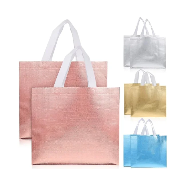 Fashion Metal Glossy Shopping Bag Holiday Party Gift Bag Foldable Environmental Protection PP Laminated Non Woven Bag