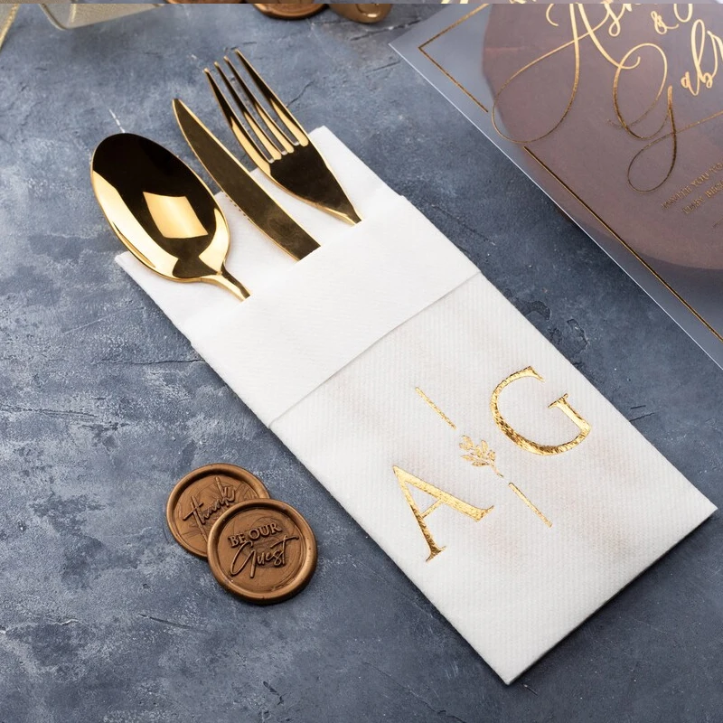 Wholesale Disposable Printed Airlaid Paper Dinner Napkins With Pockets For Restaurant