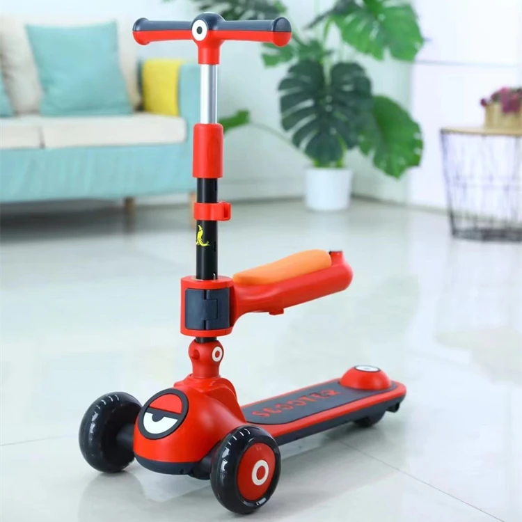 Новое поступление современный самокат для детей 3 больших колеса Складное Сиденье с алюминиевой ручкой подсветка-игрушка детей-оптовая