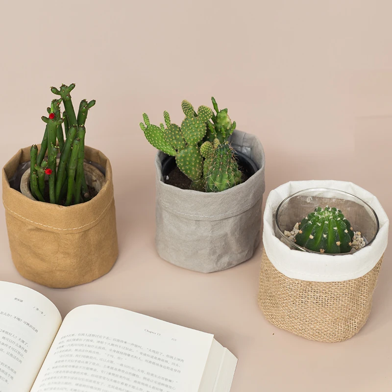 Multifunctional Modern Double Layer Flower Pot Cover with Jute Lining for Home Decoration