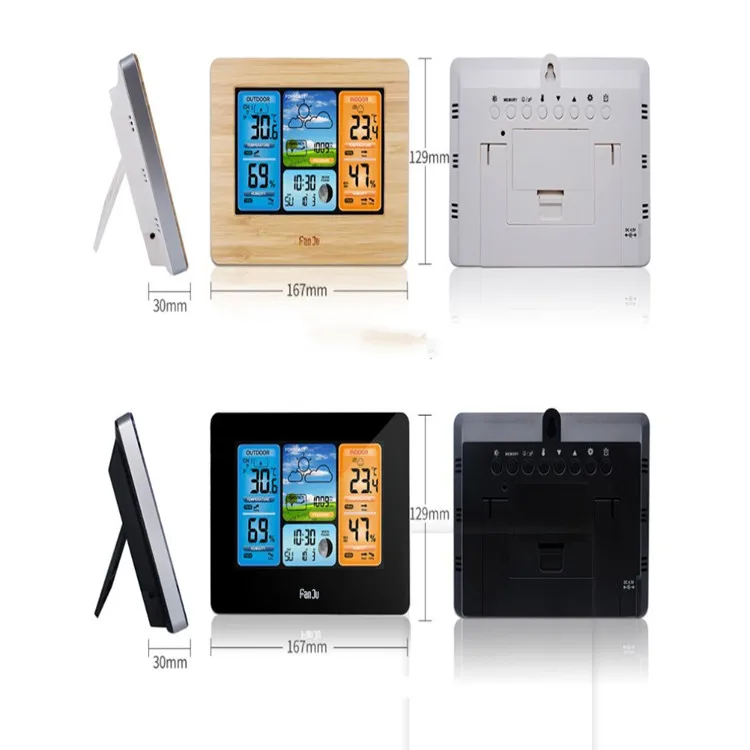 Color screen weather forecast clock bamboo face radio wave clock electronic alarm  RF wireless weather clock calendar
