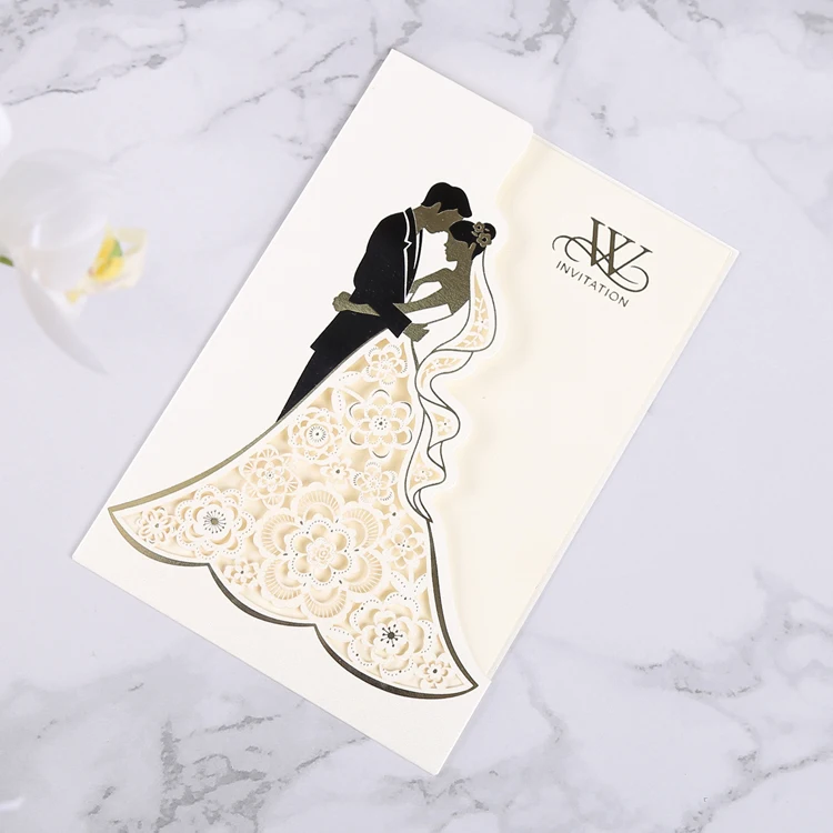
Elegant laser cut cards can be customized for inner page white wedding invitations With envelope 
