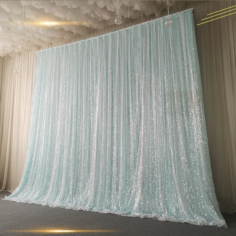 Wedding Stage Sequin Curtain Double-Layer Yarn Birthday Wedding Decoration Backdrop Drapes