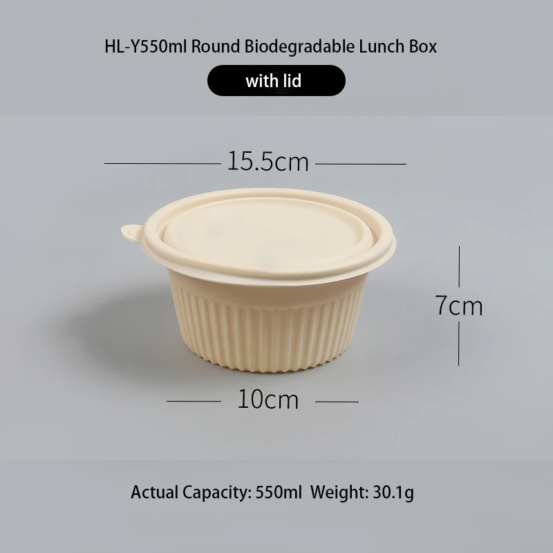 Round Corn Starch bowl Biodegradable Bowl Microwavable Lunch Boxes Food Container with